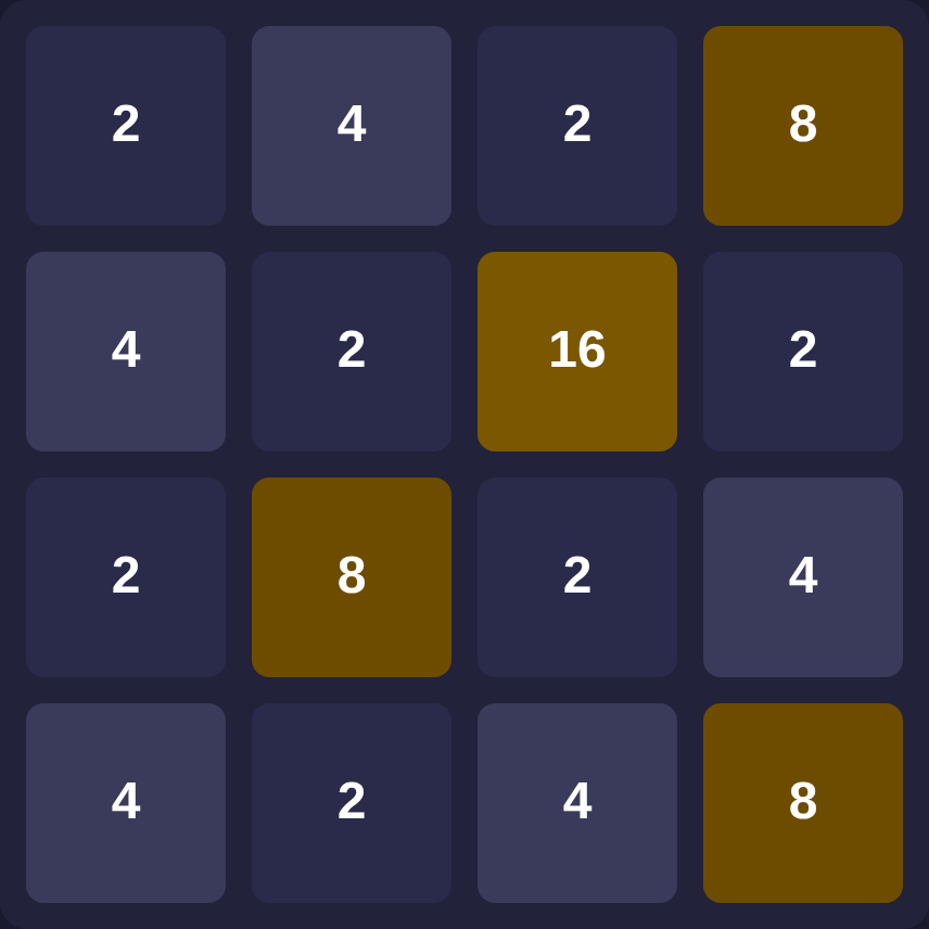 2048 grid with numbered merge tiles